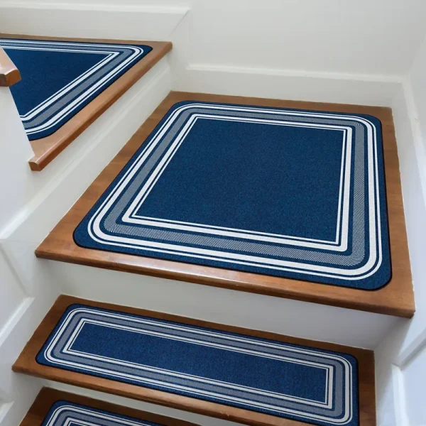 Beverly Rug Non Slip Bordered Stair Treads for Wooden Steps Indoor - Landing Mat, 32''x32'' - Navy