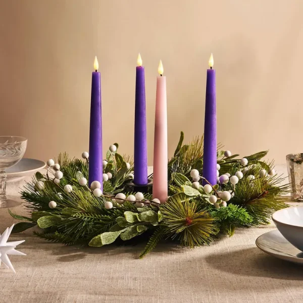 Joy 14" Advent Wreath Centerpiece, Pearl Berry & Winter Greenery