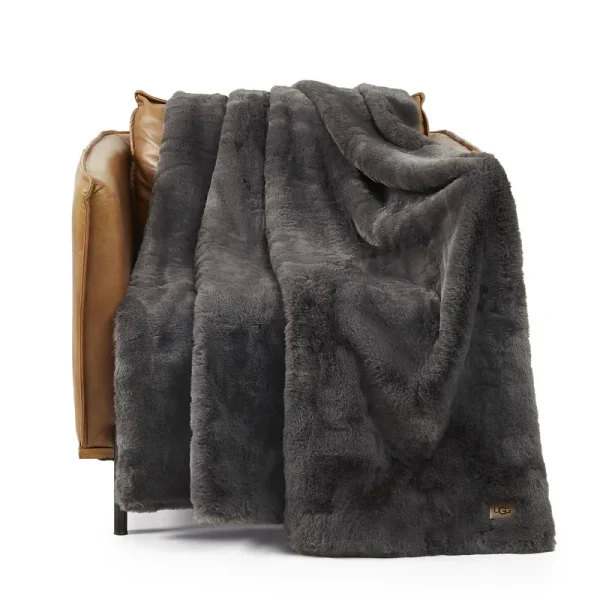 UGG Euphoria Faux Fur Throw Blanket - Charcoal  50" x 70"