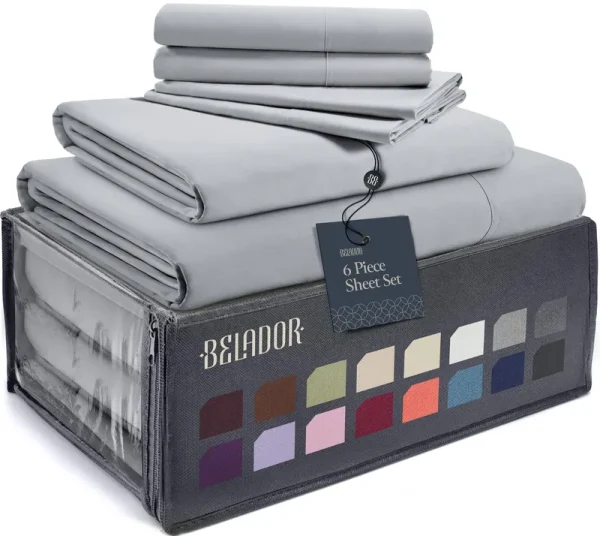 BELADOR Silky Soft King Sheet Set - Luxury 6 Piece Bed Sheets for King Size Bed, Secure-Fit Deep Pocket Sheets with Elastic, Breathable Hotel Sheets