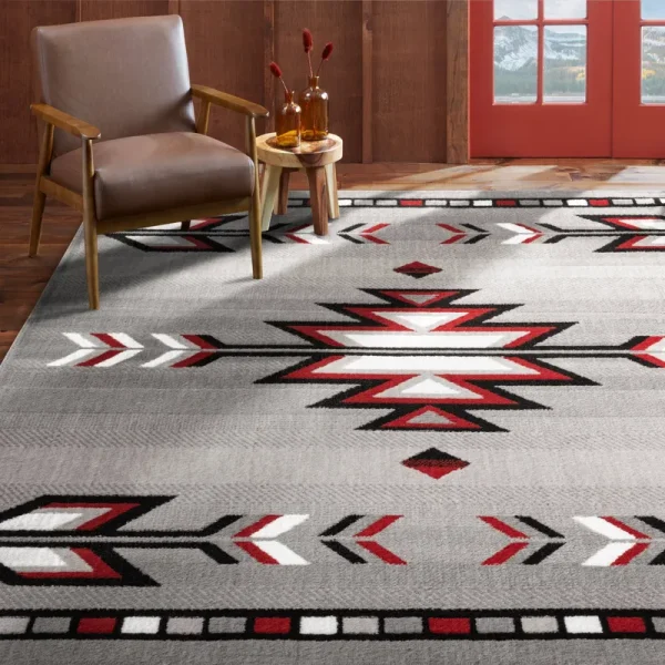 Home Dynamix Premium Sagrada Southwestern Geometric Area Rug, Grey/Red, 5'2"x7'4"