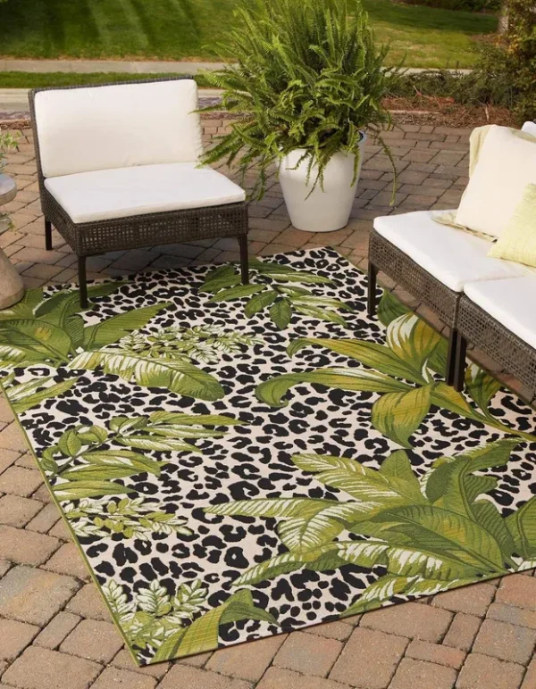 Unique Loom Outdoor Botanical Green 7x10 Area Rug Indoor Outdoor Rug