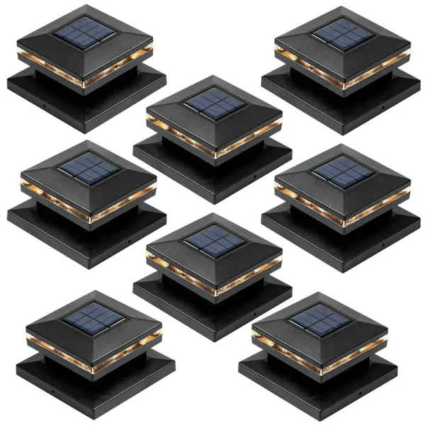 Viewsun 8 Pack Solar Post Lights, Outdoor Fence Post Cap Light Solar Powered Caps for Deck, Patio, Garden Decor, Warm White High Brightness SMD LED