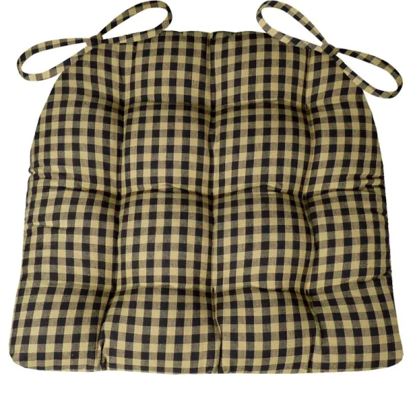 Barnett Products Dining Chair Pad with Ties - Black & White Checkers 1/4 inch Checked Pattern - Size Standard - Latex Foam Fille