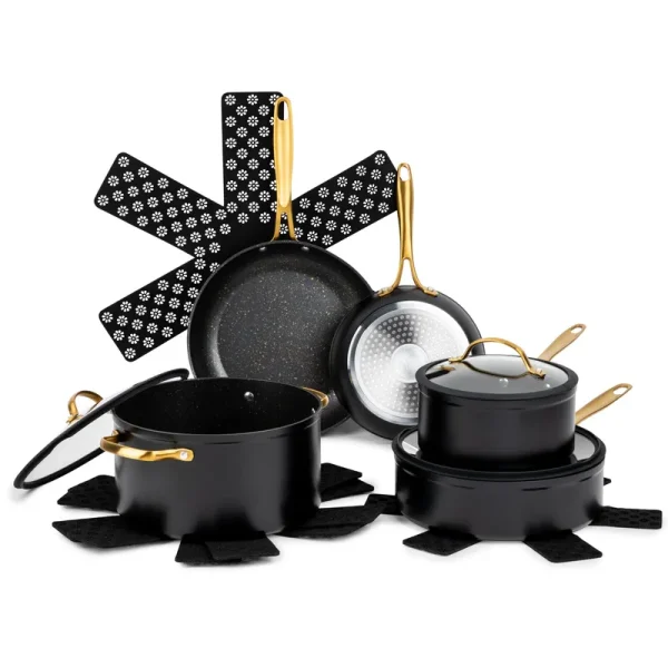 Thyme and Table Nonstick 12-Piece Cookware Set, Gold