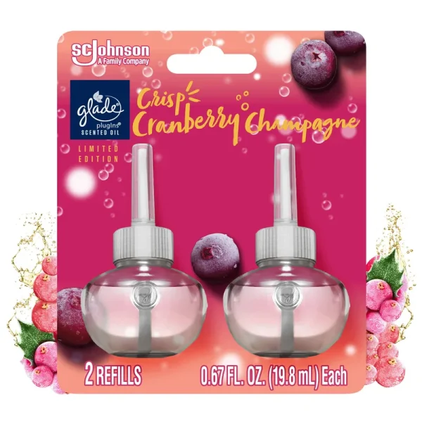 Glade PlugIns Scented Oil Air Freshener, 2 Refills, Crisp Cranberry Champagne - 1.34 oz