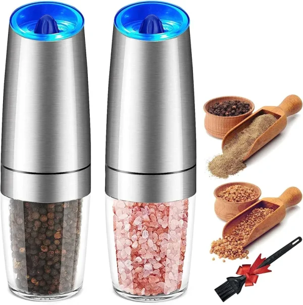 Enutogo Electric Salt and Pepper Grinder Set, Gravity Automatic Mill Salt and Pepper with Adjustable Coarseness, Battery Powered with LED Light, One
