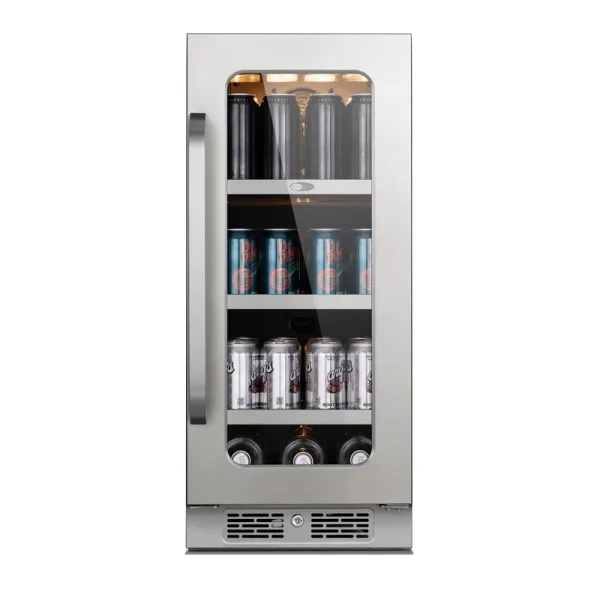Whynter 15 in Beverage Refrigerator Cooler - 80 Can Mini Fridge with Glass Door for Soda Beer, 3 LED Compressor Fridge for Home Office Bar(3.0 Cu.ft)
