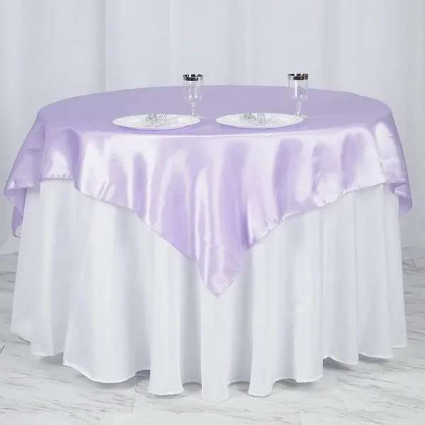 Efavormart 60" Satin Square Tablecloth Overlay for Wedding Catering Party Table Decorations Lavender Square Tablecloth Cover
