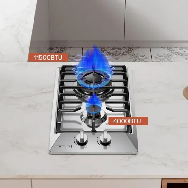 Empava 12 in. Gas Cooktop in Stainless Steel with 2 Sealed Burners LPG Convertible Stove