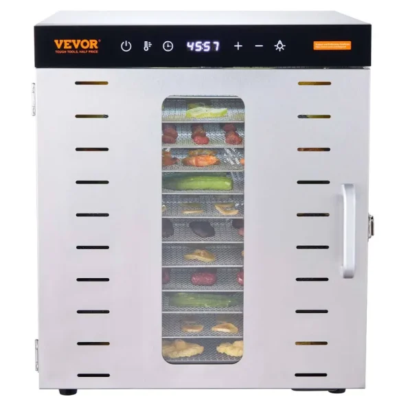 VEVOR Food Dehydrator Machine, 10 Stainless Steel Trays, 1000W Electric Food Dryer with Digital Adjustable Timer & Temperature