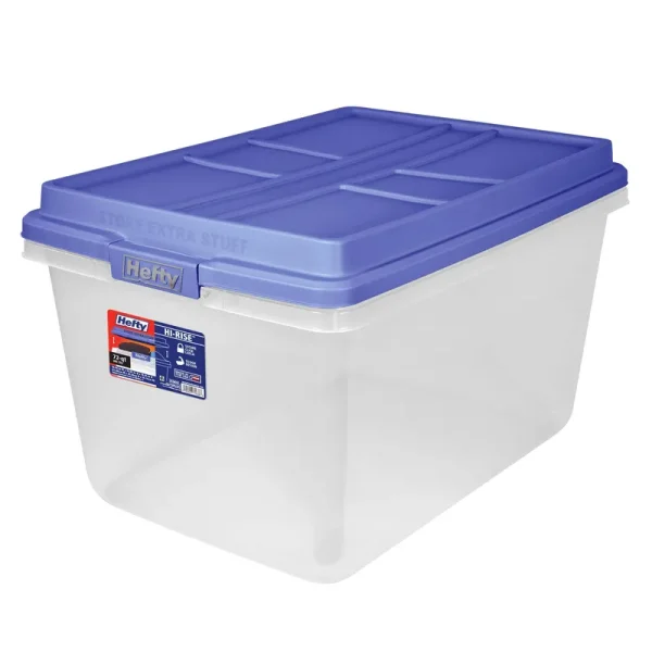 Hefty 72 Qt. Clear Storage Bin with Blue Hi-Rise Lid