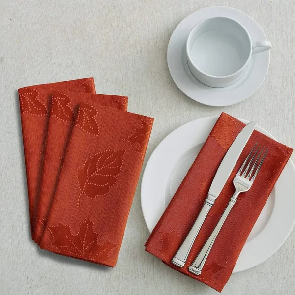 Benson Mills Harvest Legacy Damask Fabric Napkins for Fall, Harvest, and Thanksgiving (Rust, 18 inch x 18 inch Napkins Set of 4)