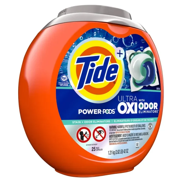 Tide + Power Pods Detergent, + Ultra Oxi with Odor Eliminators - 25 pacs, 1.21 kg