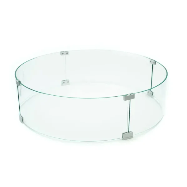 AMS Fire Pit Table Round Glass Wind Guard 36" Diameter - 1/4" Thick Glass - Fire Flame Guard AMS Fireplace Size: 8" H x 40" W x 40" D
