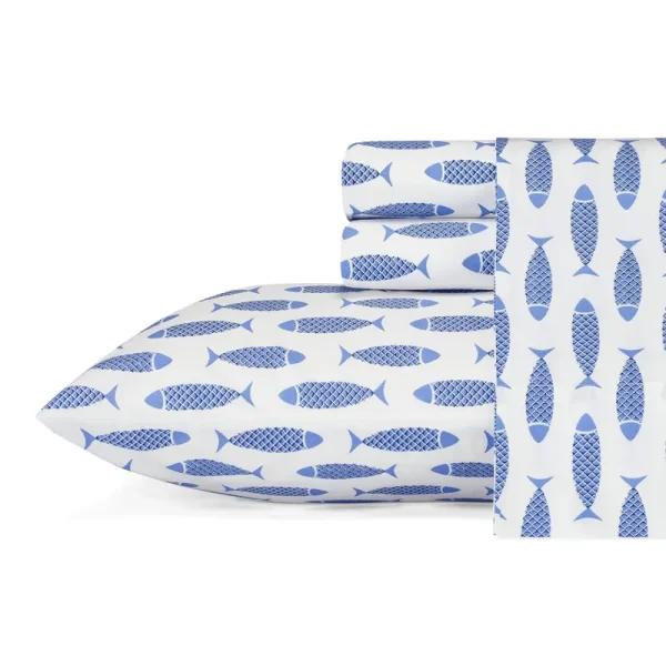 Nautica Woodblock Fish XL Twin Sheet Set - Blue