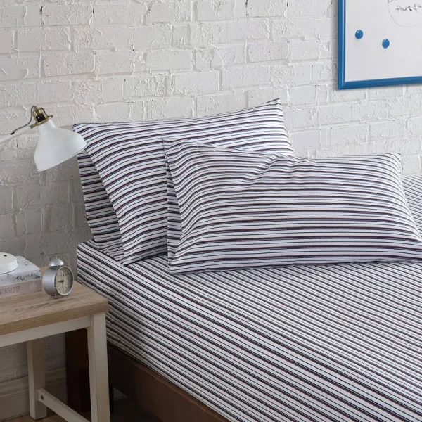Nautica Aevery Stripe Microfiber 2 Piece Sheet Set, Twin/Twin XL - Navy, Red
