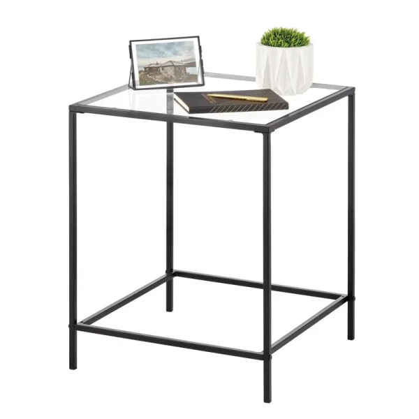 Mdesign Metal and Glass Top Square Accent Side/End Table Furniture Unit, Black