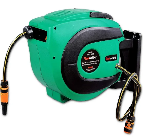SuperHandy Mountable Retractable Water Hose Reel - 1/2" x 50' ft, 3/4" Female Threaded Connection