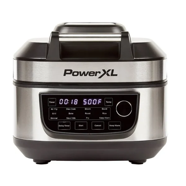 PowerXL Grill Air Fryer Combo 6 qt 12-in-1 Indoor Grill, Air Fryer, Slow Cooker, Roast, Bake, 1550-Watts, Stainless Steel Finish (Standard)