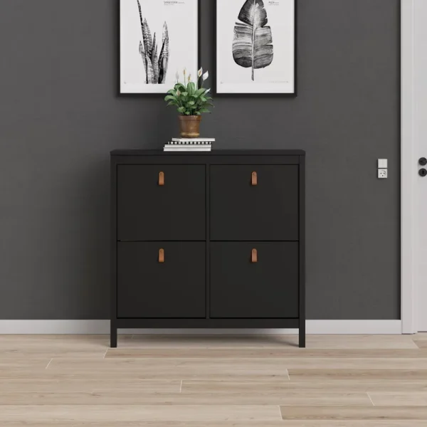 Tvilum Black Matte Madrid 4 Drawer Shoe Cabinet