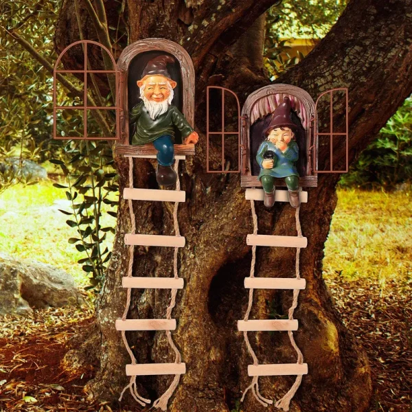 Thyle 4 Pieces Elf Out The Door Tree Hugger Garden Statue Gnome Resin Gnome Figurine Hanging Inappropriate Garden Gnomes Tree Gnome Decoration Tree