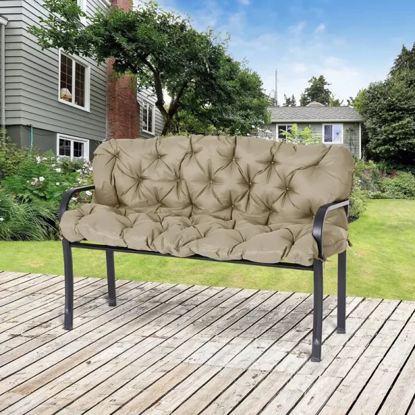 Outsunny Tufted Bench Cushions for Outdoor Furniture, 3-Seater Replacement Swing Chair, Overstuffed Backrest, Khaki
