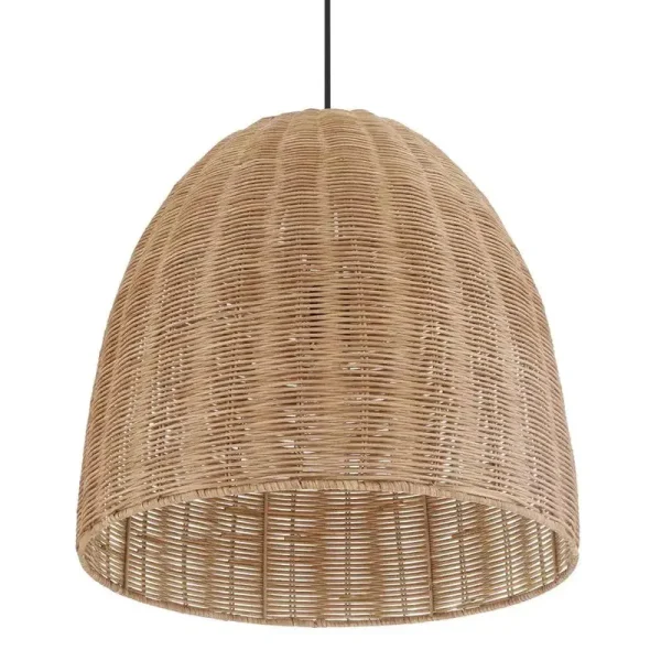 Hampton Bay Highler 1-Light Matte Black Island Pendant with Natural Rattan Shade