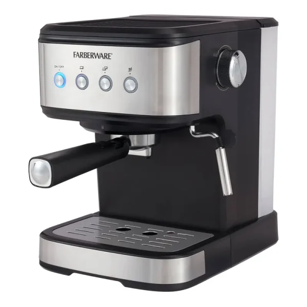 Farberware 1.5L 20 Bar Espresso Maker with Removable Water Tank, Silver and Black