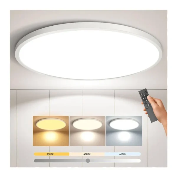 Aphyni Flush Mount Ceiling Light Fixture with Remote Control,12in 24W 3000K-6500K,Brightness Adjustable,Support App Control,Ultra-Thin with Night
