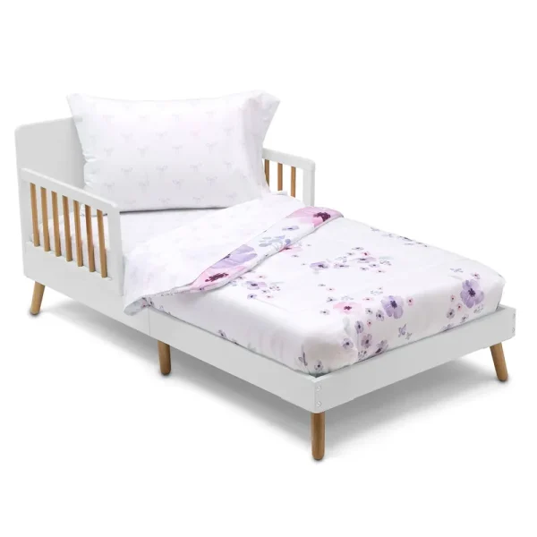 Delta Children 4 Piece Toddler Bedding Set for Girls - Reversible 2-in-1 Comforter - Includes Fitted Comforter to Keep Little Ones Snug, Bottom