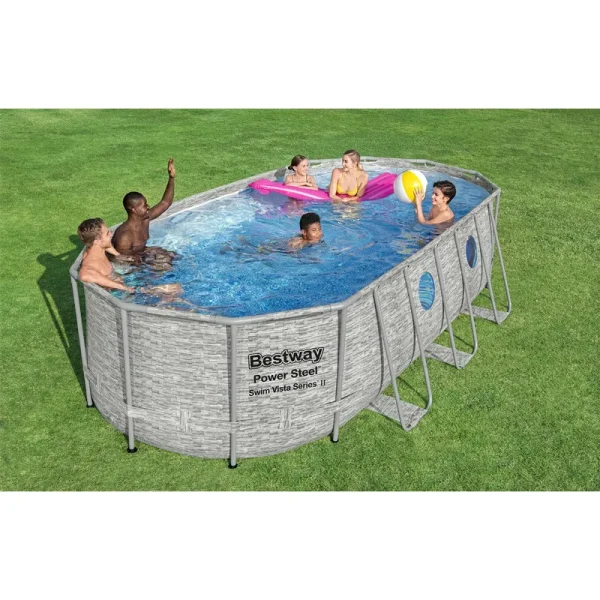 Bestway Power Steel Swim Vista 18' x 9' x 48" Above Ground Swimming Pool Set