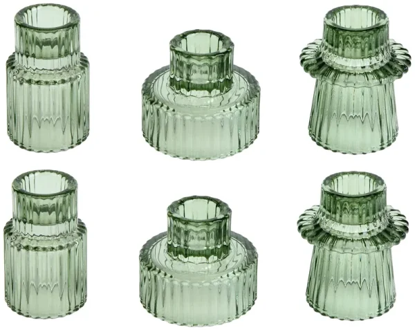 Vixdonos Taper Glass Candlestick Holders Tealight Candle Holders for Table Centerpieces, Wedding Decor and Dinner Party (6 Pcs, Green)