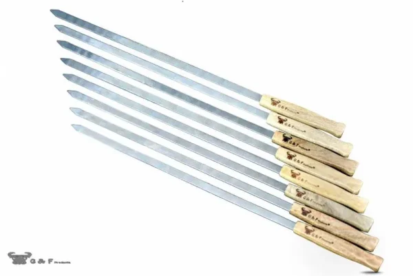 G & F Products 25619 2020 23 inch Long 5/8 inch Wide 2mm Thin Stainless Steel BBQ Skewer 8 Piece, Silver