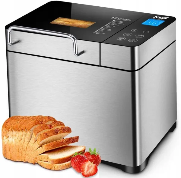 KBS MBF-010 Automatic 2lb Bread Maker Machine Large LCD Display Touch with with Nut Dispenser Programmable 17 Menus 3 Crust Colors 1 Hour Keep