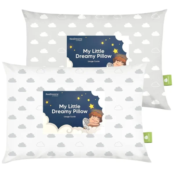 KeaBabies 2-Pack Toddler Pillow - Soft Organic Cotton Kids Pillows for Sleeping - 13x18 Travel Pillow for Kids Age 2-5 (Cloud)