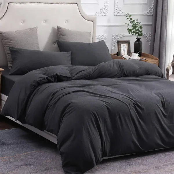 Jersey Duvet Cover Set - Charcoal Gray - Queen 100% T-Shirt Cotton Super Soft Comfy 3PC Bedding Set with Zipper Closure
