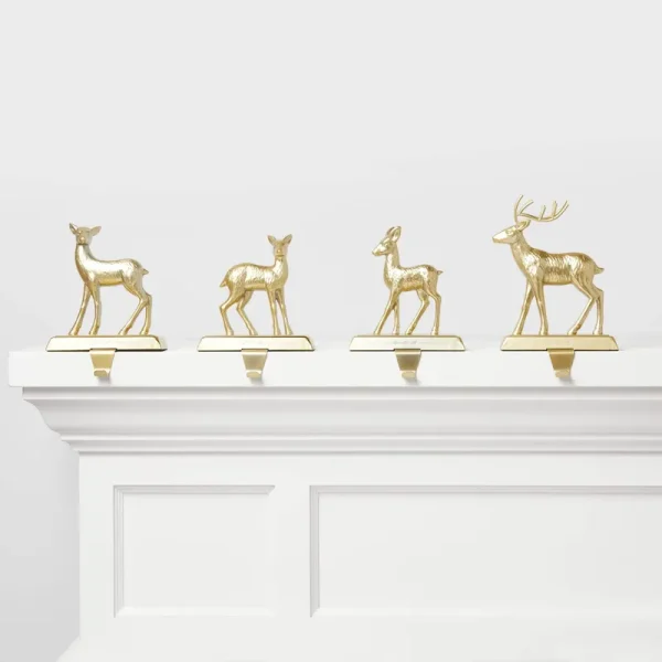Wondershop 4ct Metal Reindeer Christmas Stocking Holder Gold