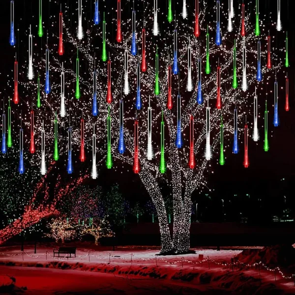 Kwaiffeo Meteor Shower Lights Falling Rain Lights, Christmas Lights Outdoor 12 inch 8 Tube Snow Falling Icicle Cascading Lights for Xmas Tree Decor