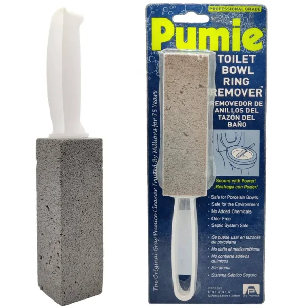Pumie Toilet Bowl Ring Remover TBR-6 Grey Pumice Stone with Handle Removes Unsightly Toilet Rings Stains from Toilets Sinks Tubs Showers