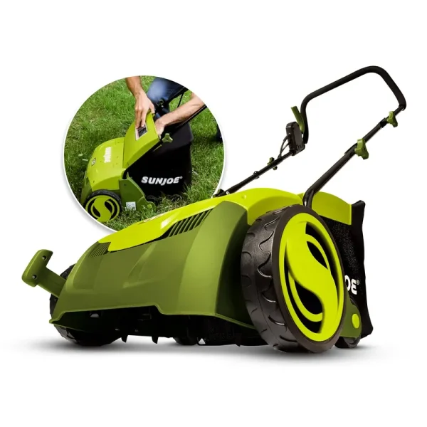 Sun Joe AJ801E 12-Amp 13-inch Electric Dethatcher and Scarifier w/Removeable 8-Gallon Collection Bag, 5-Position Height Adjustment, Airboost