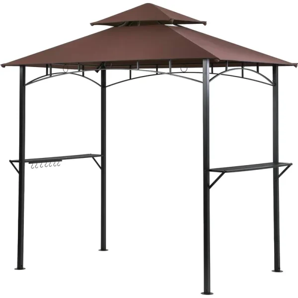 Brown 8'X 5'BBQ Grill Gazebo Barbecue Canopy BBQ Grill Tent w/ Air Vent