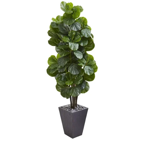 Nearly Natural 6ft. Fiddle Leaf Fig Artificial Tree in Slate Planter