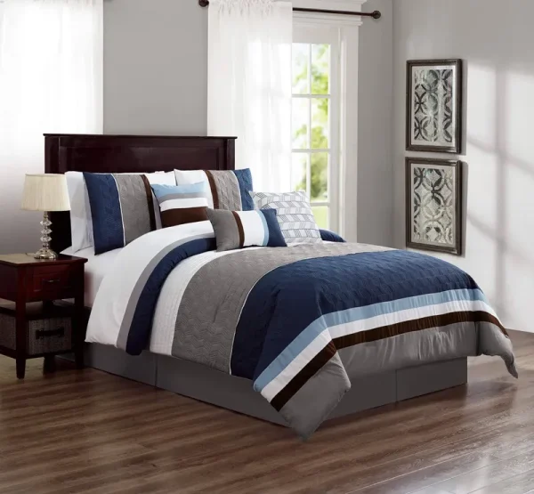 Luxlen 7 Piece Luxury Bed in Bag Comforter Set (Blue, King)