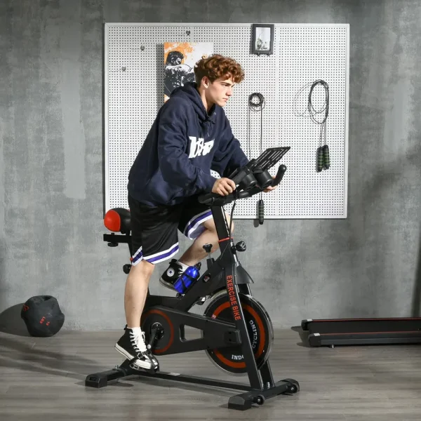 Soozier Exercise Bike, Flywheel Indoor Stationary Bike, Adjustable Height and Resistance, with LCD Monitor, 264 lb. Weight Capacity, Black and Red