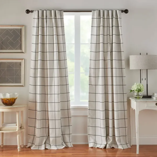 Elrene Brighton Windowpane Plaid Blackout Window Curtain Panel, Black, 52-in. W x 84-In. L