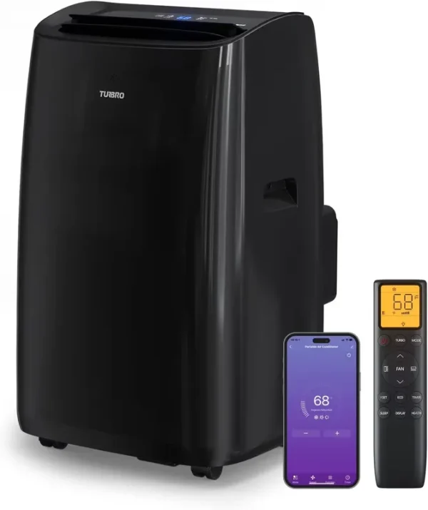 TURBRO 14, 000 BTU Smart WiFi Portable Air Conditioner, Powerful Cooling up to 600 Sq Ft, 3 in 1 Functions with Backlit Remote, Supports Alexa Voice Control, Easy Installation, Greenland Series, Black