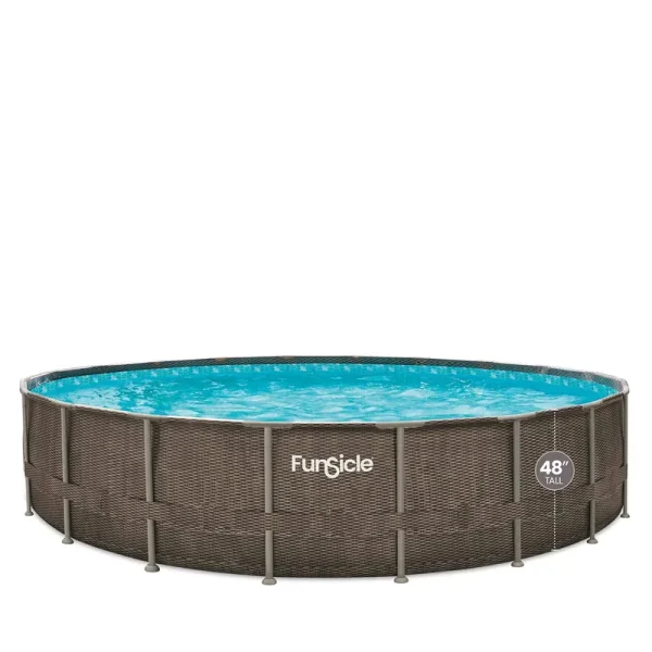 Funsicle 20ft x 48in Round Oasis Designer Above Ground Pool, Dark Double Rattan with SkimmerPlus Filter Pump & Ladder