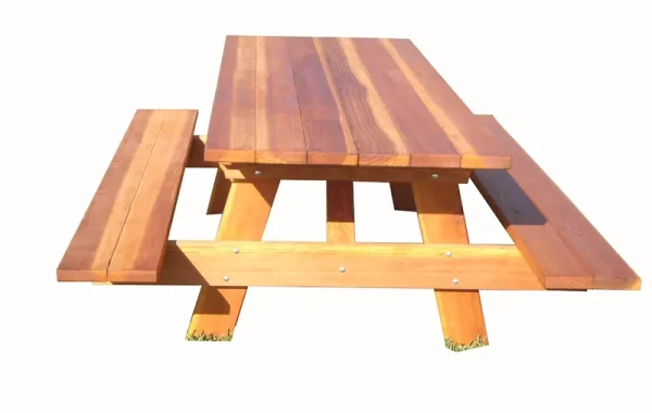 Pacific Redwood Stained 8 Ft. Douglas Fir Wood Picnic Table with Attached Benches