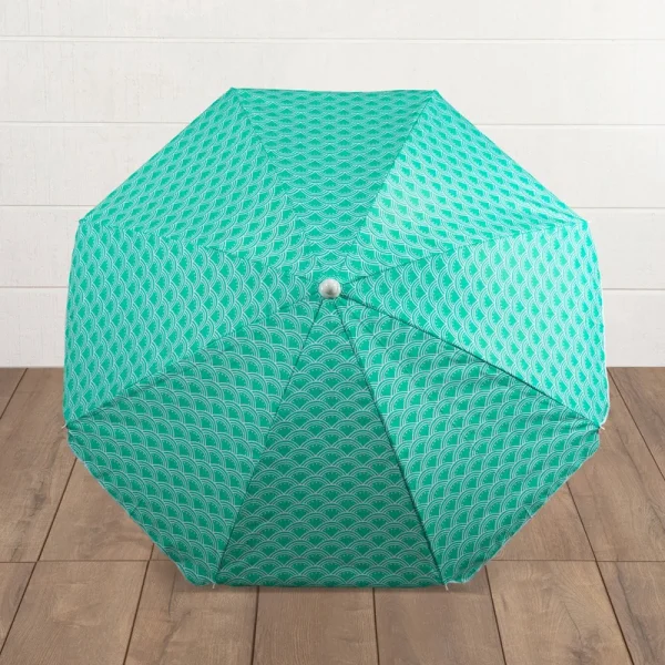 Picnic Time 5.5 ft. Portable Beach Umbrella (Mermaid Teal)